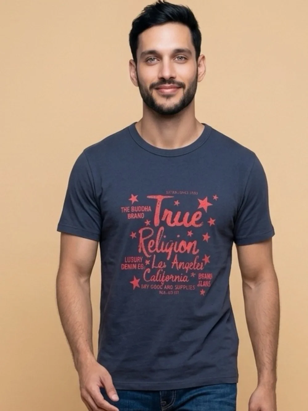 NWT Unisex True Religion NAVY Blue Short Sleeve Graphic Tee Shirt - Size Large